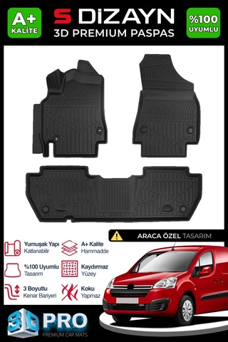 S-dizayn Citroen Berlingo 3d Pro Havuzlu Paspas 2008-2018 Üzeri A+ Kalite