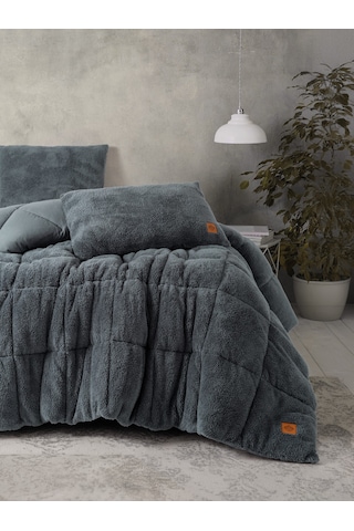 Cotton Box Çift Kişilik Peluş Yorgan Seti Gri 195x215 Cm