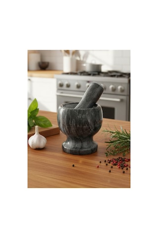 Chacha Home Luxury Granito El Yapımı Doğal Mermer Havan & Tokmak Seti - Siyah
