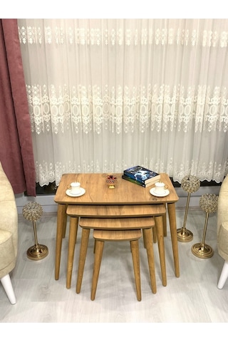 Evmob Home 4lü Dörtlü Zigon Sehpa Ahşap Mdf - Ceviz Ceviz