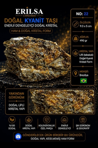 Sertifikalı Doğal Kyanit Taşı Ham Kristal Kütle Lifli Mineral Kay 02275273