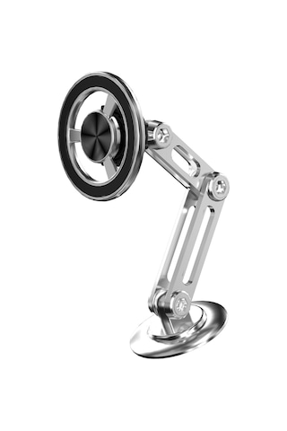 Yifomall Tam Metal Manyetik Araç Telefon Tutucu - 360 Döner, Katlanabilir Ve Genişletilebilir - 2 Manyetik Bobin + 2 Yedek Arka Yapıştırıcı İle Gümüş