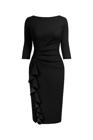 Kadın Büyük Beden Siyah Bodycon Fırfırlı Yırtmaçlı Büyük Beden Elbise Siyah