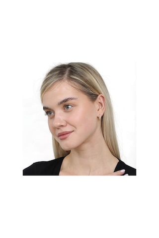 Tesbihane Sıralı Zirkon Taşlı Gold Renk Tam Tur 925 Ayar Gümüş Kadın Küpe