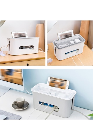 Suofeng Gri Gövde Beyaz Kapaklı Büyük Boy Kabloları Düzenleyici Kutusu - Isı Dağıtımı Ve Çocuk Dostu Tutanaklı Organizer