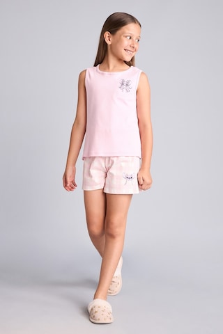 Defacto Dısney Lılo & Stıtch Lisanslı Regular Fıt Fitilli Şortlu 2li Pijama Açık Pembe Takımı Kız Çocuk H8093a826hspn186 Pembe-pn186