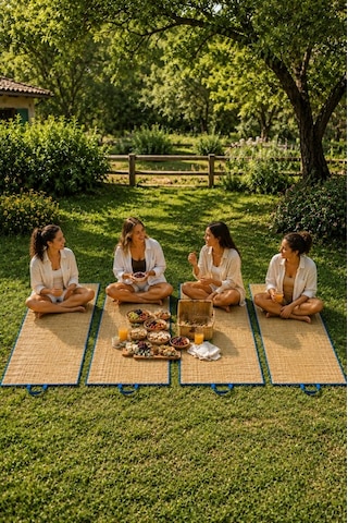 4 Adet Hasır Mat - Kamp, Plaj Ve Piknik Matı 60x180 Cm Krem