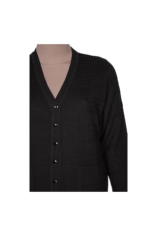 Hesna Kadın Nilay Anne Cepli Düğmeli Siyah Triko Ceket 001