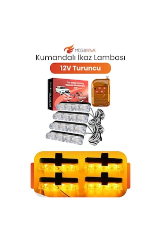Araç İçi Çakar Led Seti Kumandalı 4 Parça 12v Turuncu İkaz Lambası