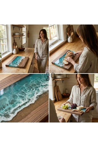 Bright Ocean Ceviz Sunum Tahtası 48x32 Cm Ceviz