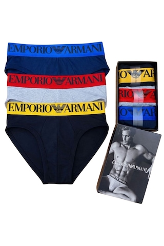 Emporio Armani Erkek 3"lü Slip Boxer Set Siyah-Gri-Lacivert
