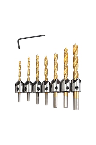 Moveevo Ahşap Işleme İçin 7'li Tin Kaplı Hss Matkap Seti - 3-10mm Çaplı Üç Noktalı Güdümlü Delik Açıcı Ve Köşe Yuvarlatıcı