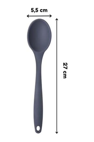Silikon Servis Ve Yemek Hazırlama Kaşığı, Yumuşak Uç, Komple Silikon, 27 Cm, Antrasit Kaşık, Yanmaz Yapışmaz, Tencere Çizmez, 1 Adet