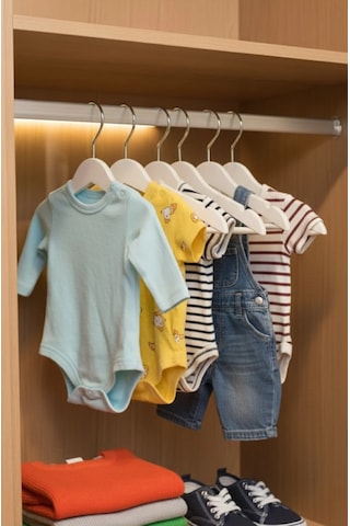 Orvila 12 Adet - Bebek Ve Çocuk Boy Ahşap Görünümlü Plastik A Kalite Elbise Askısı Tshirt Pantolon Askı Beyaz-krom