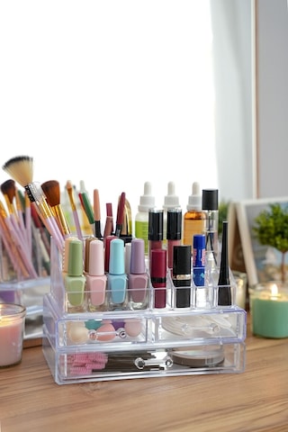 Vivart 3 Katlı Özel Tasarım Çekmece Modul Makyaj Organizer Kozmetik Kalemlik Düzenleyeci Şeffaf Beyaz