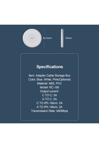 Symbee Remax Rc-190 Mavi 60w Çok Fonksiyonlu Şarj Kablosu Saklama Kutusu - 3a Akım, 480mbps Transfer, Çoklu Arayüz Abs+pvc