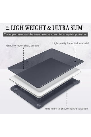 Apple Uyumlu MacBook Pro 13 M1-m2 2020/2022 Simli Star Siyah Parlak Kılıf Kapak 360 Koruma A2338 - A2686 siyah