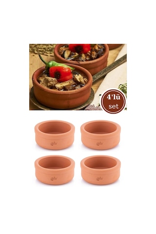 Elizi Çömlekleri 4 Adet Toprak Güveç Kasesi, Fırın Sütlaç Yoğurt Kabı 4 Lü Set 4x500ml Toprak