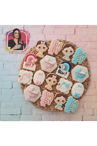 Baby Shower Cinsiyet Partisine Özel Kız Erkek Karışık Butik Kurabiye - 20 Adet