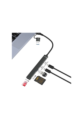 Dm Chb025 Usb-a Ve Type-c Girişli 2 Type-c 1 Usb-a Sd Micro Sd Tf Kart Okuyucu Çoklayıcı Dönüştürücü
