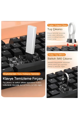 8 Li Çok Fonksiyonlu Kulaklık Ve Klavye Temizleme Kiti Taşınabilir Mini Temizlik Seti Tuş Çıkarıcı, Switch Sökücü, Hava Üfleyici Ve Detay Fırça Beyaz