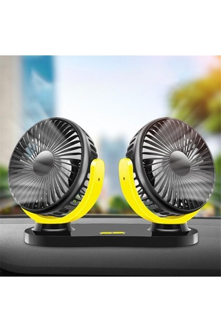 12 / 24v Usb Araç Soğutma Fanı Klima 360 Derece Dönen Seviyeler Ayarlanabilir - Siyah / Sarı