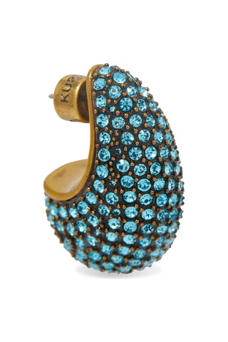 Pave Dome Earrings, Kristalli Kup Tarzı Küpe Turkuaz