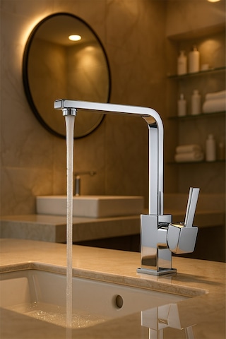 Viosa Kısa Krom Lüx Köşeli Mix Aç Kapa Banyo Lavabo Bataryası Siyah
