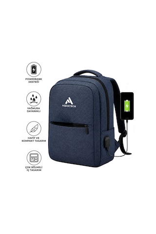 Ers Lacivert Laptop Sırt Çantası, Bilgisayar Korumalı İç Bölmeli Notebook Çantası, Organizer Cepli Ve Usb Şarj Portlu