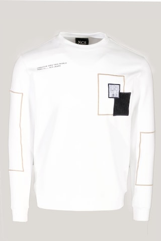 Erkek Sweatshirt Beyaz Bisiklet Yaka Relax Fit Nakış Detaylı Double Face Pamuk Sweat Ncs Jeans 1618-beyaz Beyaz