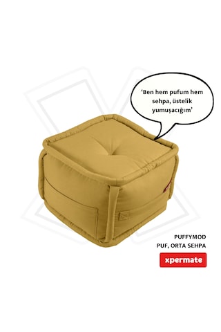 Xpermate Puffymod Dekoratif Kare Puf Orta Sehpa 40x40 Cm Hardal