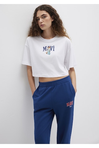 Mavi - Kedi Logo Baskılı Beyaz Tişört 1613284-620 Beyaz