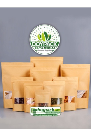 Doypack Kraft Pencereli Kilitli Doypack 16 x 27 CM 500 G 100'lü