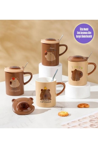 Brown Capybara Temalı Seramik Kupa-465 Çok Renkli