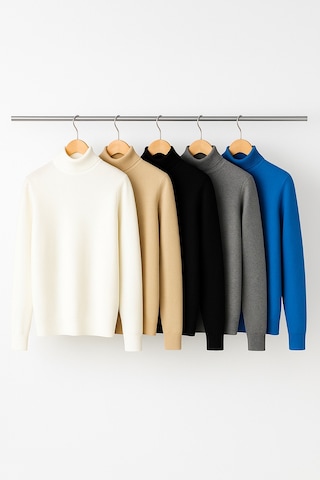 5 Li Paket Kadın Basic Tam Balıkçı Yaka Kazak Çok Renkli-2