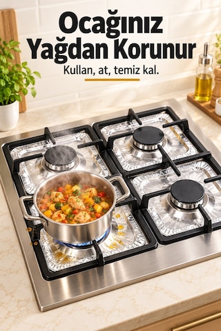 Ocak Üstü Yağ Sıçrama Önleyici Koruyucu Alüminyum Levha 23x23 Cm 10 Adet