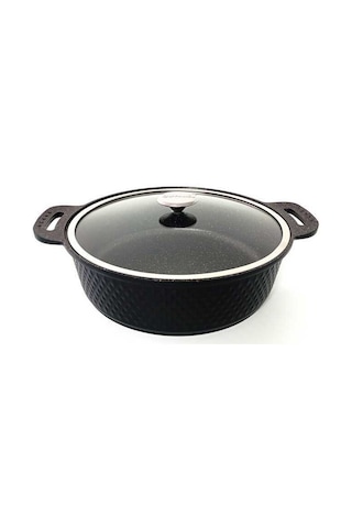 Trıana - 3631 - 2 Parça Biogranit Döküm, 26 Cm - 3,4 Litre, Tencere Siyah Gövde, Platin Detay Siyah