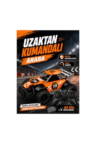 Metal Kasa 1:22 Ölçek Uzaktan Kumandalı Yarış Arabası 2.4 Ghz Uzun Menzilli - Hızlı Sürüş - Darbeye Dayanıklı Kasa - Şarj Edilebilir Pilli Turuncu