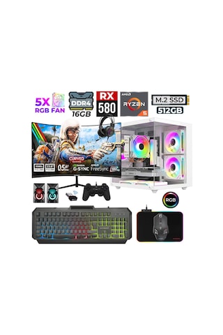 Xaser River X60 R5-5500 16 GB 512 GB M.2 Nvme SSD 8 GB Rtx3050 23.8" Free Dos Masaüstü Oyuncu Bilgisayarı
