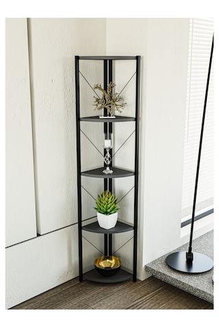 Alpa Ev Mobilya Üçgen Köşe Raf, 5 Raflı Metal Gövdeli Dekoratif Kitaplık, Çok Amaçlı Ünitesi Antrasit