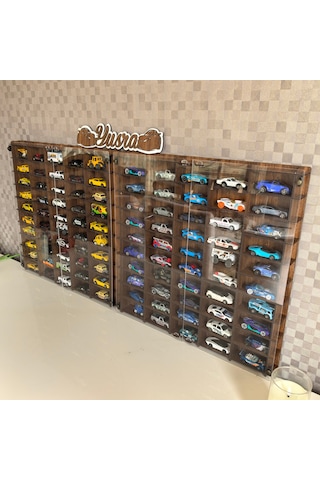 Pleksi Kapak 1/64 Hotwheels, Matchbox Uyumlu Oyuncak Hobi 100lü Araba Rafı Ceviz