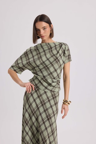 Mai Collection Petunya Ekoseli Yeşil Crop Etek Takım Yeşil