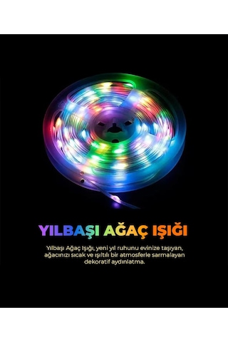 Yılbaşı Ağacı Şerit Led - 10 Metre- Telefondan Kontrol - Ses Duyarlı 5 METRE