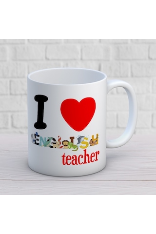 İngilizce Öğretmenlerine Özel Öğretmenler Günü Hediyelik Baskılı Kupa Mod1 Beyaz