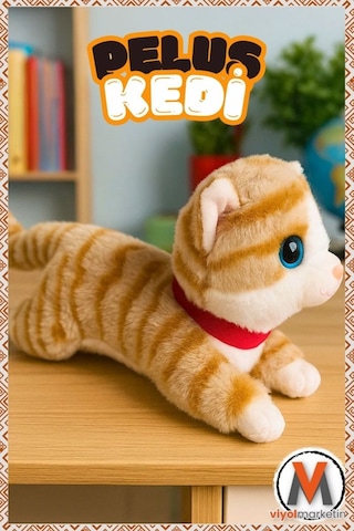 Sevimli Peluş Yavru Kedi 35 Cm Sesli Miyavlayan Oyuncak Uyku Ve Oyun Arkadaşı 4 Renk Seçeneği Sarı