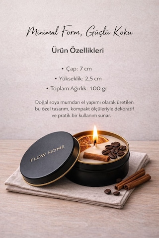 Dekoratif Lüks Soya Mum,el Yapımı Mum,metal Kutu ,portakal Detay Ev Hediyesi,kahve Kokulu 100 G Kahverengi - Turuncu
