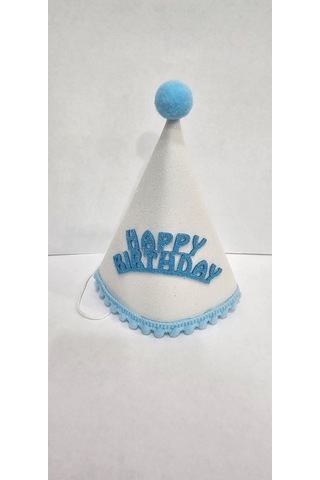 Delux Serisi Happy Birthday Beyaz Mavi Keçe Bebek Şapkası Aksesuar Eğlence Hediye 0 Yaş