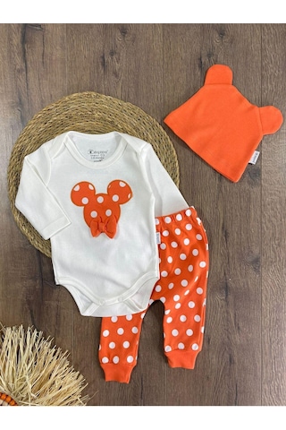 Bebicix Puantiyeli Fiyonklu Bereli Alttan Çıtçıtlı Kız Bebek Takım Turuncu