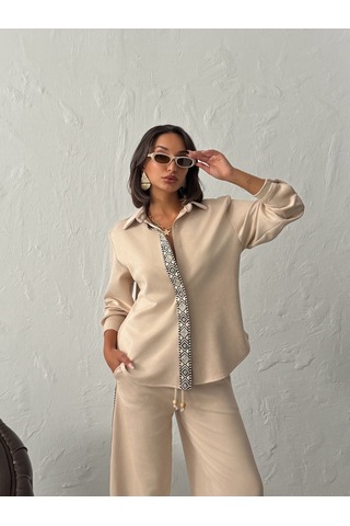 Verymoda Şerit Detaylı Scuba Süet Gömlek Vmf1973 Taş