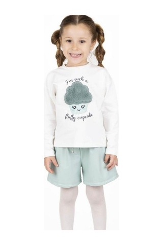 Kız Çocuk Peluş Cupcake Desenli Sweatshirt-13508 Ekru
